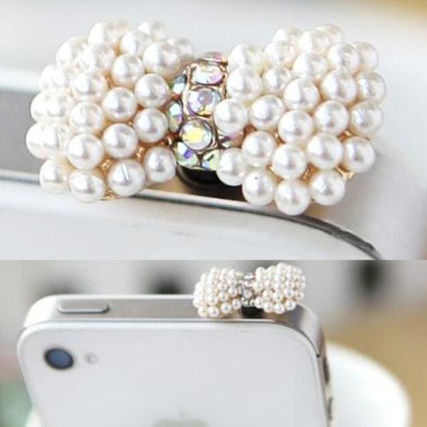 Decoration for headphone jack Bow with rhinestones